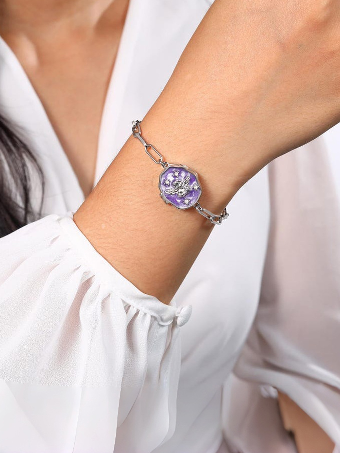 Custom Photo Pendant Bracelet, Little Angel Flip-Top Photo Bracelet